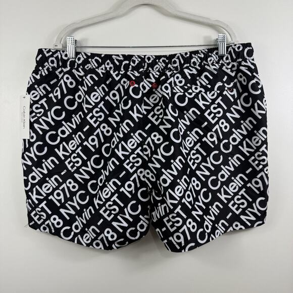 New Calvin Klein Swimwear Black White Logo Print Swim Trunks Mens XXL Beach - Picture 4 of 10